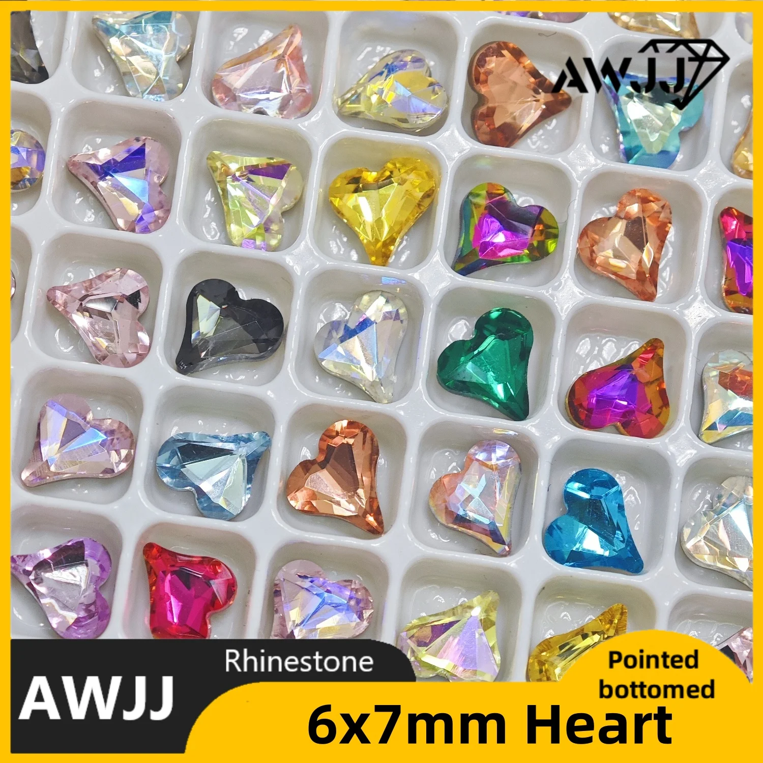

6*7mm Skewed heart Shaped Crystal All Color Pointed bottomed Decoration Gems Used for earrings necklaces Nail Jewelry accessory