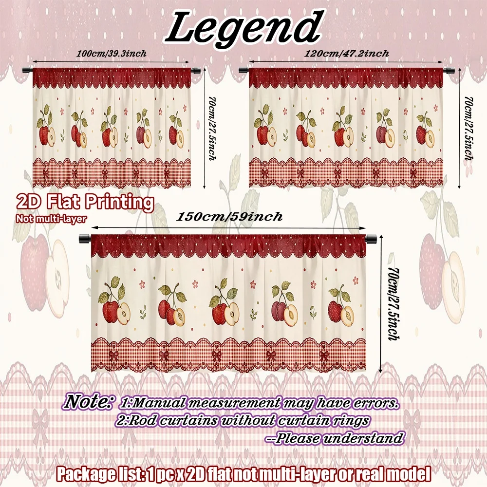2D flat 1pc Bohemian style short curtains Fruit and Gingham Borders Digital printing The rod-mount design makes installation