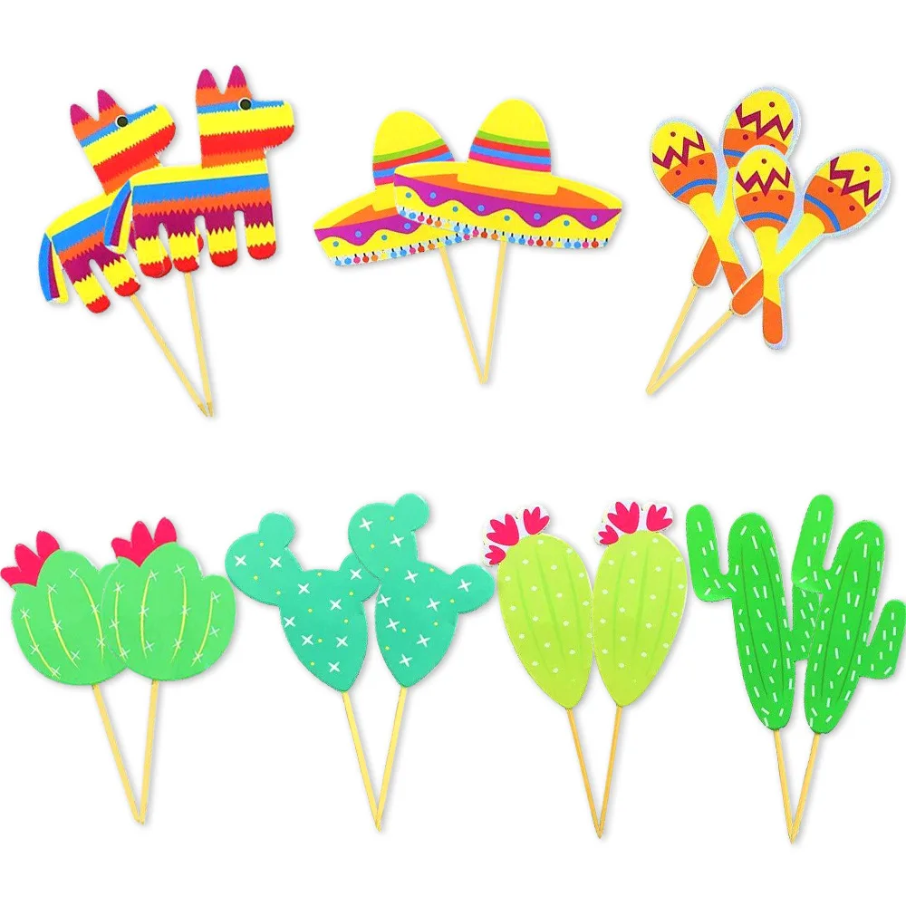 1set Cartoon Mexican Carnival Theme Party Cactus Hat Donkey Cake Topper Baby Shower Mexican Carnival Birthday Party Decorations