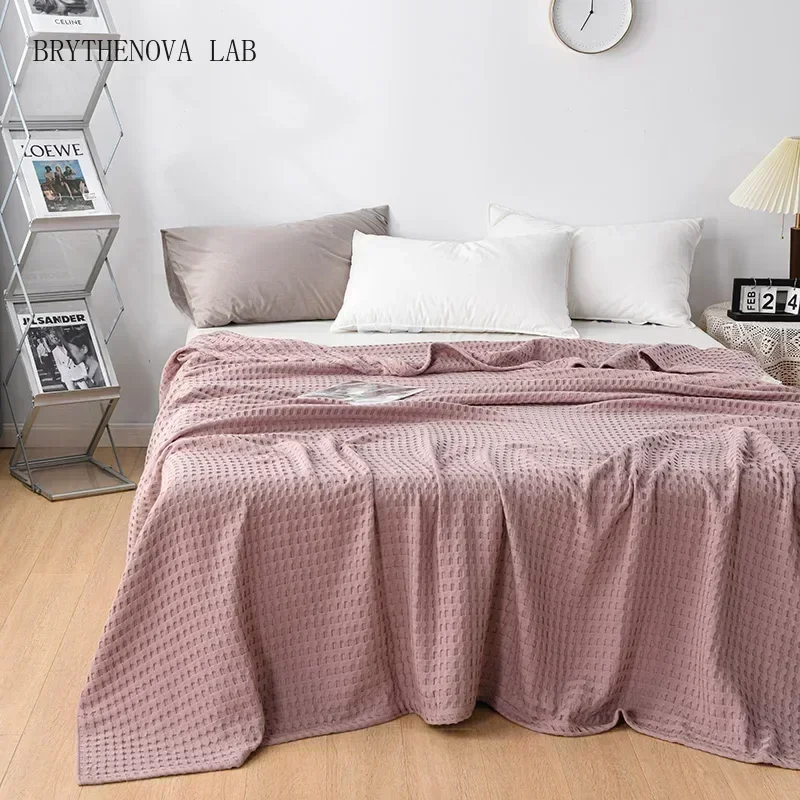 Summer Waffle Plaid Cotton Bed Blanket Throw Thin Quilt Knitted Home Bedspread Hotel Coverlets Green Pink Throw Blankets