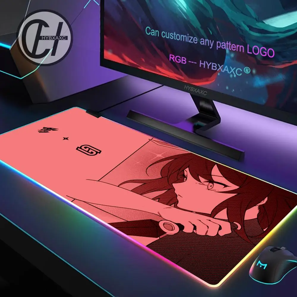 HYBXAXC YUKI AIM Anime Mouse Pad RGB Gaming Mouse Pad Desk Mat HD Gamer Large LED Light XXL 90X40cm Mouse Pad
