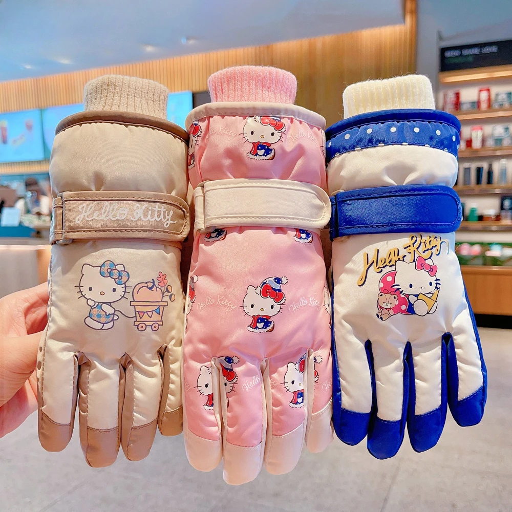 

Детские лыжные перчатки Sanrio, водонепроницаемые перчатки Hello Kitty для холодной погоды, теплые перчатки для зимы, зимний подарок для детей
