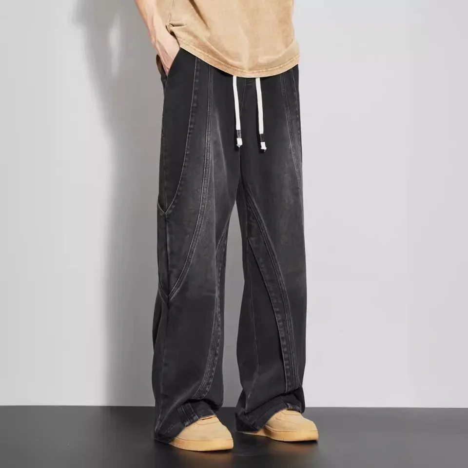 Black Jeans Men's Summer Thin Loose Washed Boys American Trendy Brand Tooling Straight Spring And Autumn