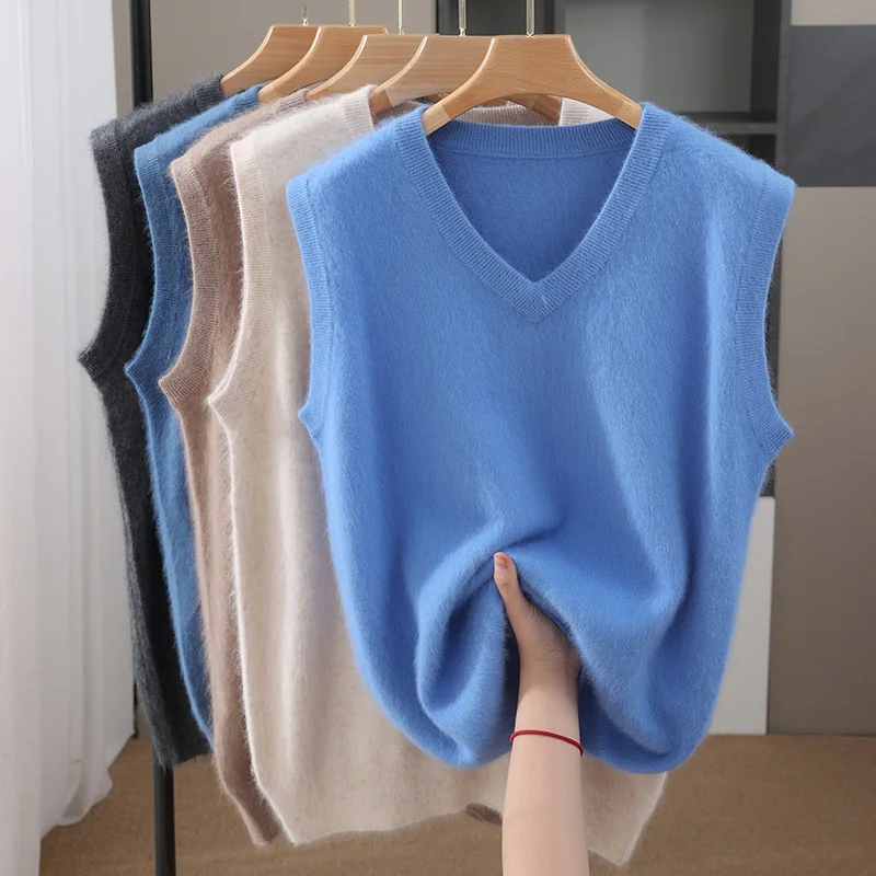 

Fall/Winter Mink Wool Vest V-neck Vest Male Sweater Casual Sleeveless Vest Knit Bottoming Shirt