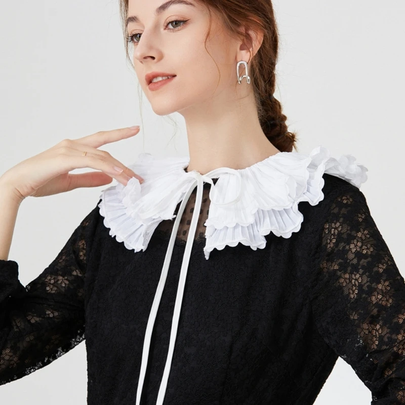 

Decorative Elegant Layered Pleated False Collar Lace-Up Bowknot Shawl Capelet Dropship