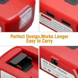 Lámpara LED Milwaukee 18V con USB dual y salida 12V para exteriores