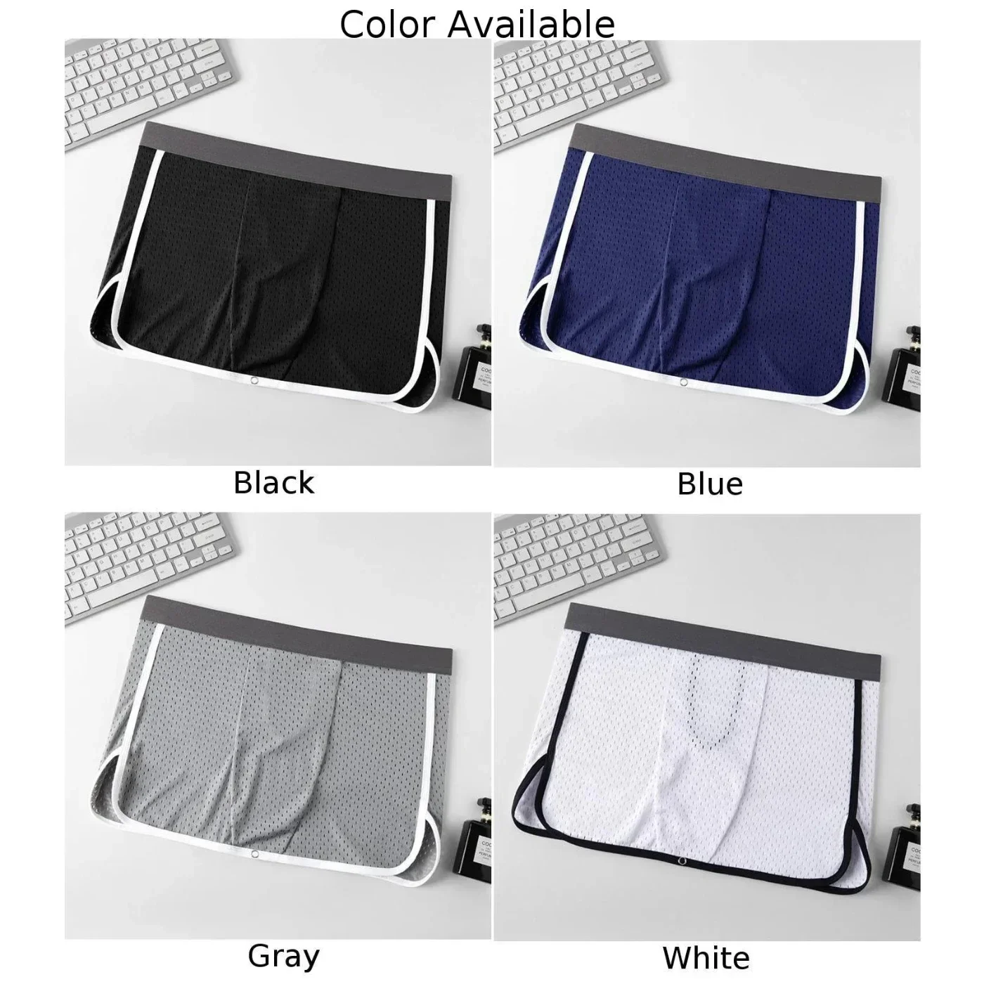 Men Sexys Skirts Underwear U-shaped Arrow Pants Men\'s Summer Ice Silk Sleeping Briefs Breathable Mesh