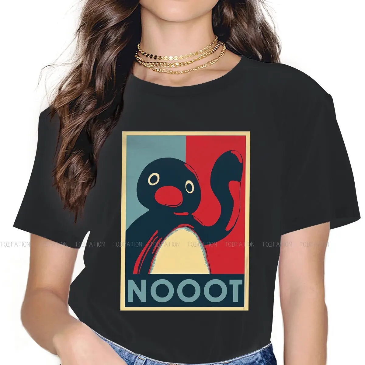 NOOOT  Female Shirts Pingu Penguin Anime Large Vintage Women Top Harajuku Casual Feminine Blusas