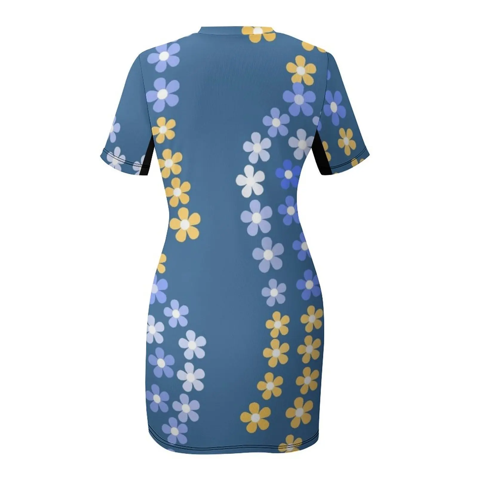 Yellow-Blue Flower Top T-Shirt Short Sleeved Dress elegant women's sets evening dress ladies