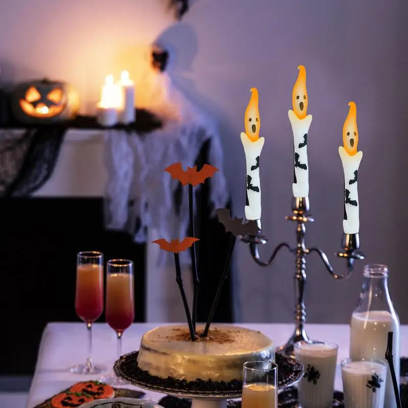 Pumpkin Bat Spider Candlesticks 10 Pieces Taper Candles Portable Horror Atmosphere Candle Set For Bay Window