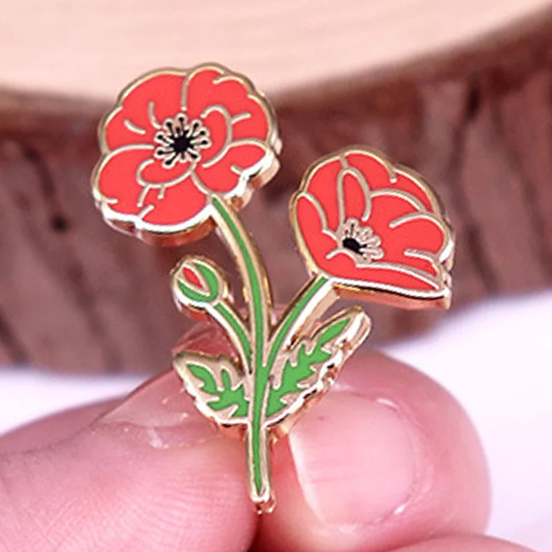 Plant Flower Enamel Commemorative Day Brooch Lapel Badge for Backpack Clothing Decoration