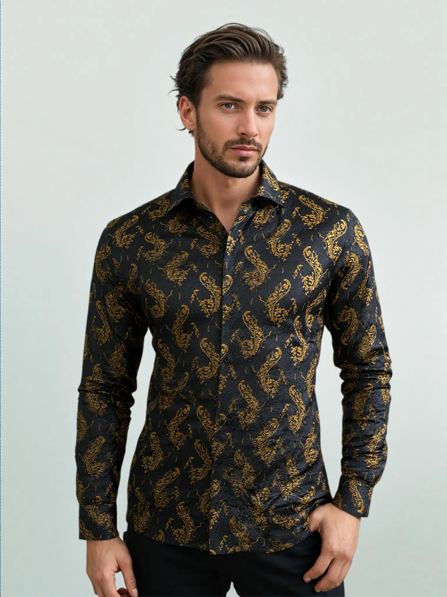 

Vintage Floral Paisley Print Collared Shirt Fashion Streetwear for Daily Look
