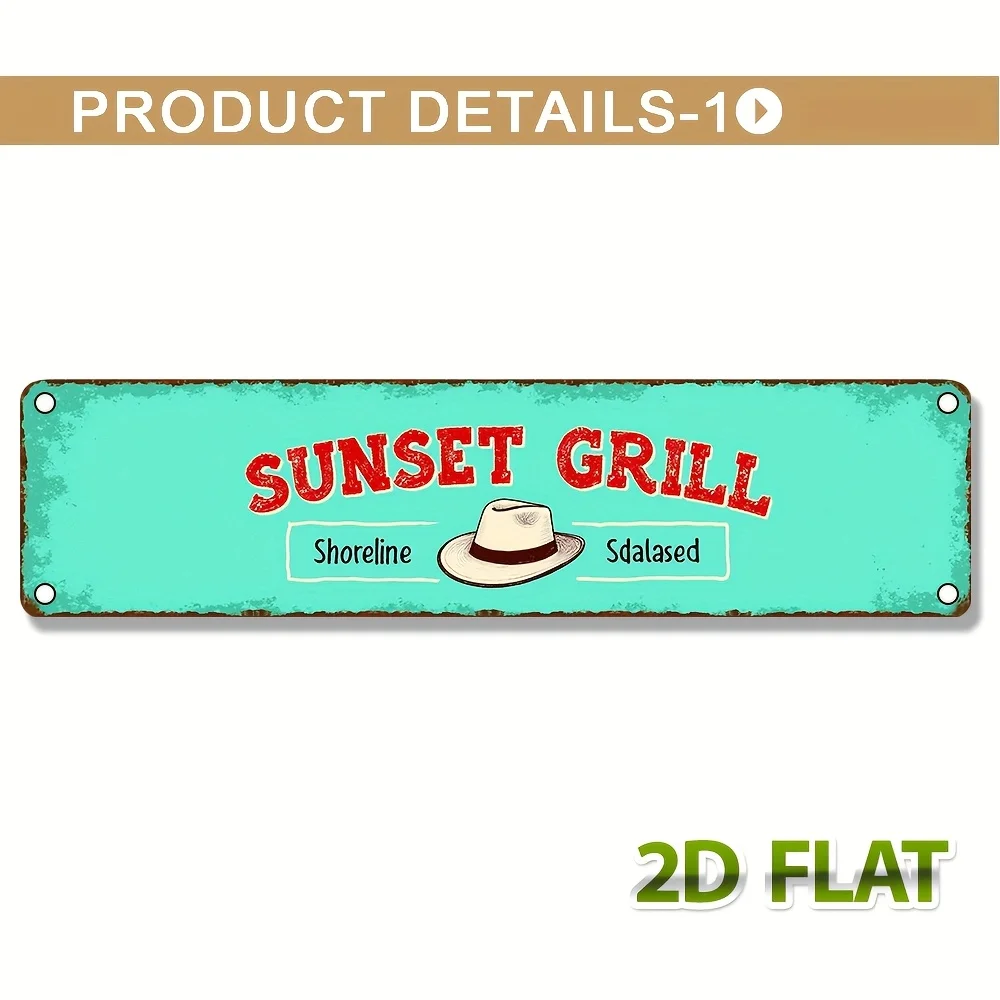 2D flat Vintage Western Cowboy Barbecue Sign - Features Rustic Blue-Green Wall Decor with Cowboy Hats And Salad Patterns
