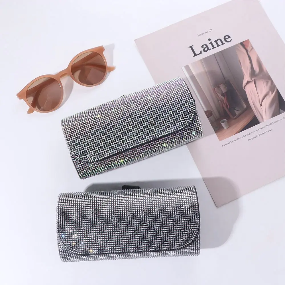 

Portable Bling Sun Visor Glasses Case Luxury Rhinestone Car Eyeglasses Holder Crystal PU Leather Sunglasses Storage Box Driving