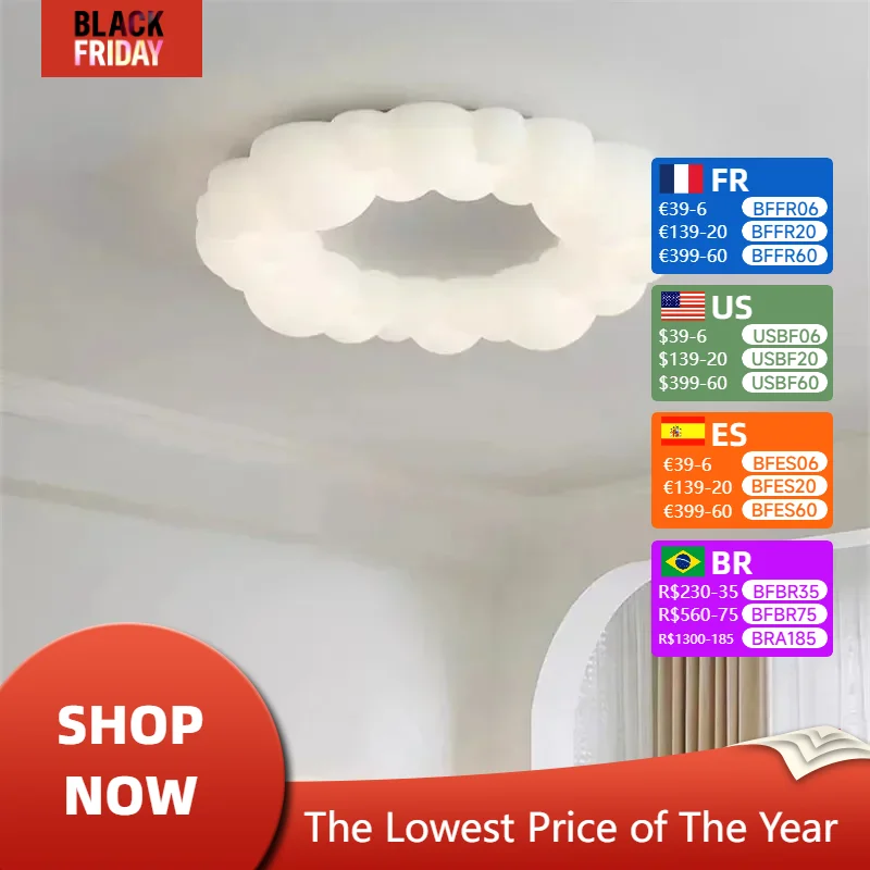 Modern Nordic Cloud Ceiling Lamps for White Round Bubble Chandelier Bedroom Children's Room Art Decor Led Lights Home-appliance