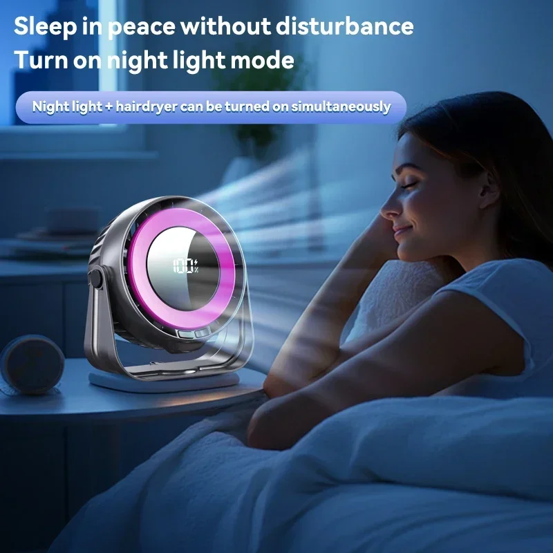 Cooling Fan Electric USB Rechargeable 100Speed Portable Table Night Light Digital Display 4000mAh No-Punch Wall Mount Strong Fan