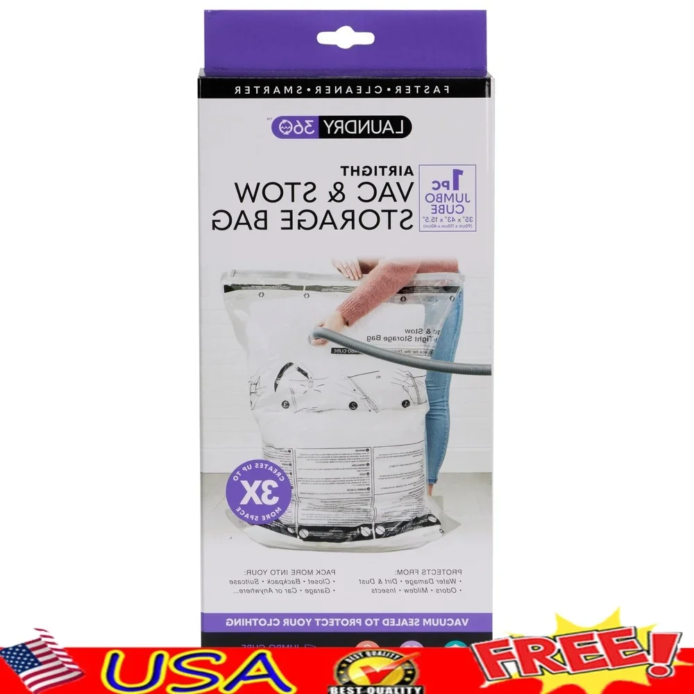 

Jumbo Cube Vacuum Storage Bags Bedding & Clothing Air-Tight Bags Space Saver Reusable Anti-Mildew Odor Resistant Vacuum Sealed