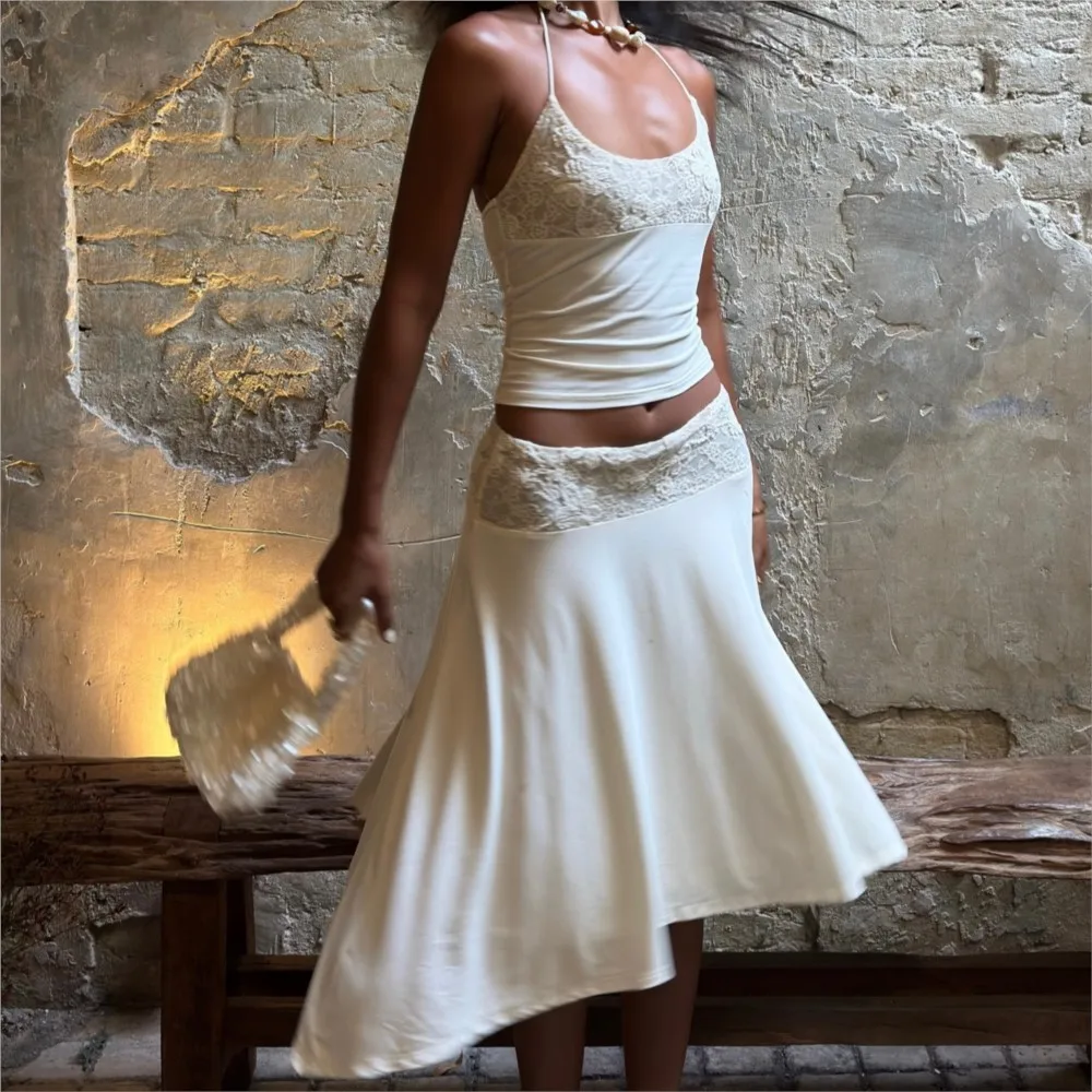 

Sling Slim Two Piece Outfit New In Matching Sets Two Piece Set Woman All-match Casual Street Style Vacation Holiday Lace Skirts