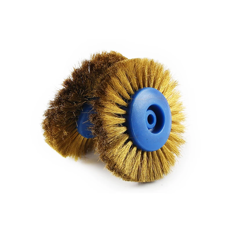 

Лучшего качества, инструмент для полировки ювелирных изделий 2 шт 4C 78 мм, латунная проволочная колесная щетка с синей пластиковой втулкой