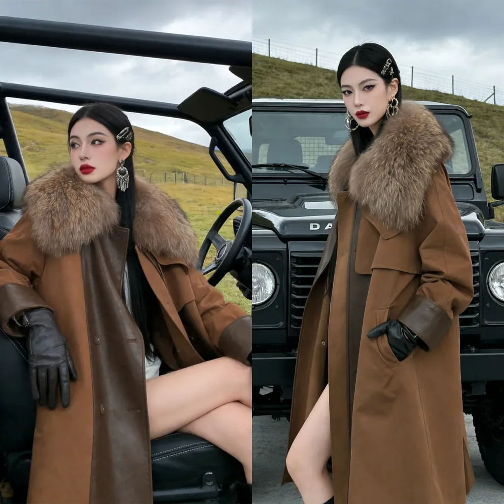 

Длинная парка с меховым воротником, коричневая, модная, в британском стиле, удобная для поездок на работу, с длинными рукавами, зимняя верхняя одежда