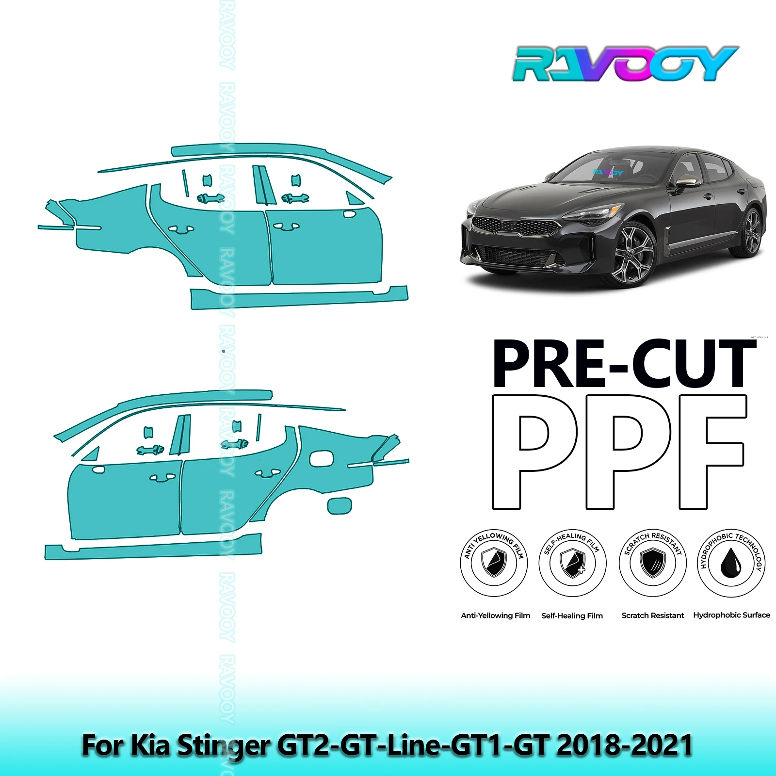 

For Kia Stinger GT2-GT-Line-GT1-GT 2018-2021 8.5mil Clear Matte Pre-Cut PPF Door & A/B Pillar Kit TPU Paint Protection Film Set