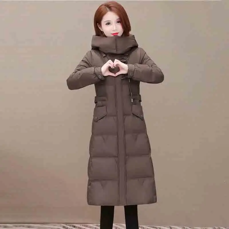 Long Down  Women's 2022 New Winter Explosions High-Grade Hooded Long Knee-length Slim Out-of-season Warm  TideWomen'