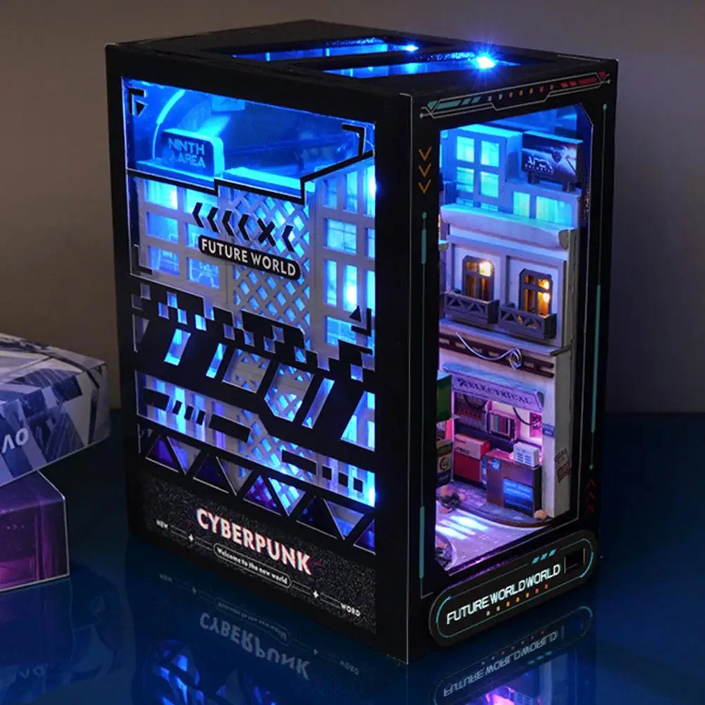 

DIY Miniature Dollhouse Cyberpunk 3D Street View Book Nook Kit with LED Light Puzzle Building Home Decoration Gift