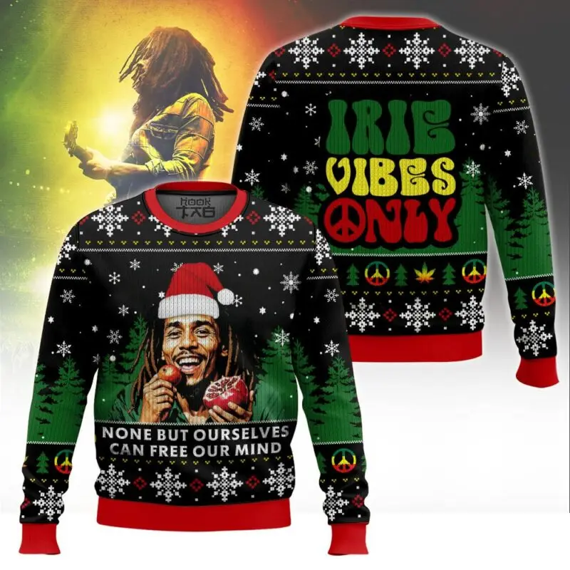 

Christmas Ugly Sweater Bob Marley Music Reggae Color Matching Christmas Gift Festival Party Fun Dressing Retro Trendy Pullover