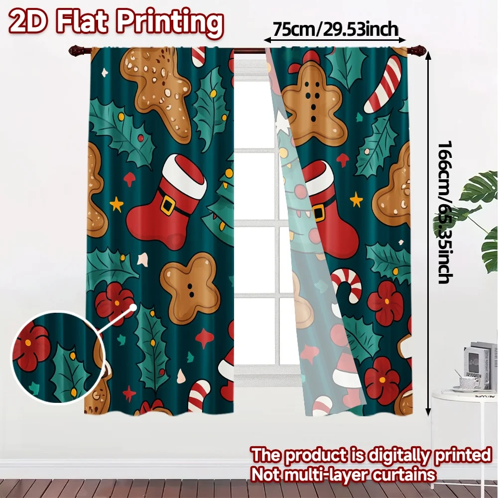 2pcs,Curtains Cute Christmas Stocking Tree (2) Creative Popular Curtains Machine Washable Fabric Curtains Decorations Inside