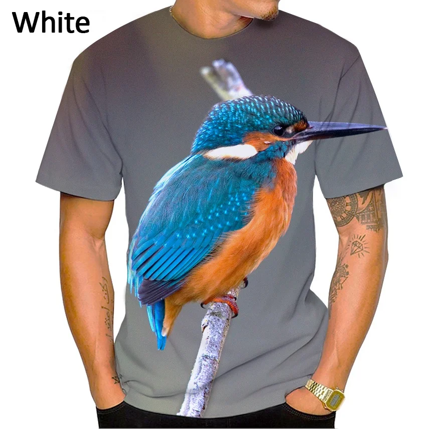 New Hot-Selling Bird Kingfisher 3d Printing Men's Short-Sleeved T-Shirt Casual Fashion Color Bird Print Personality Design