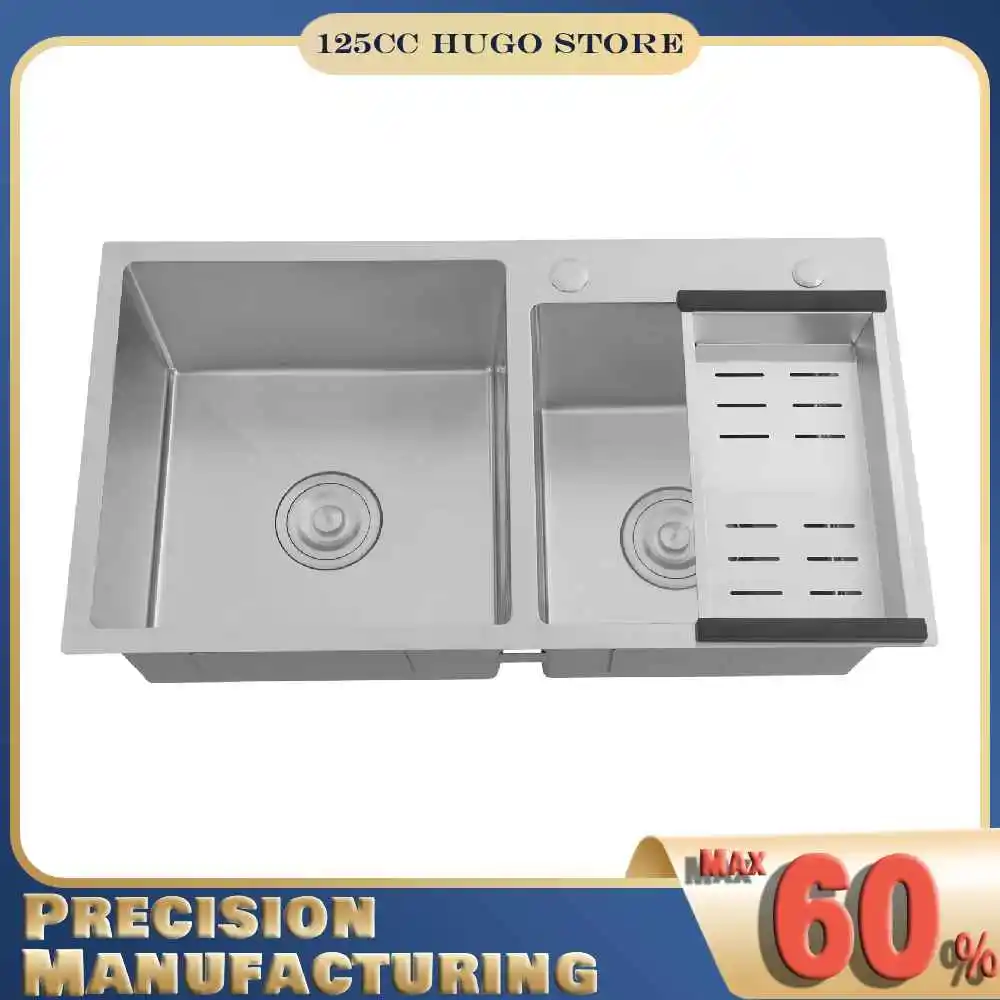 

Кухонная мойка с двумя чашами из нержавеющей стали с корзиной для слива и отделкой под матовую сталь