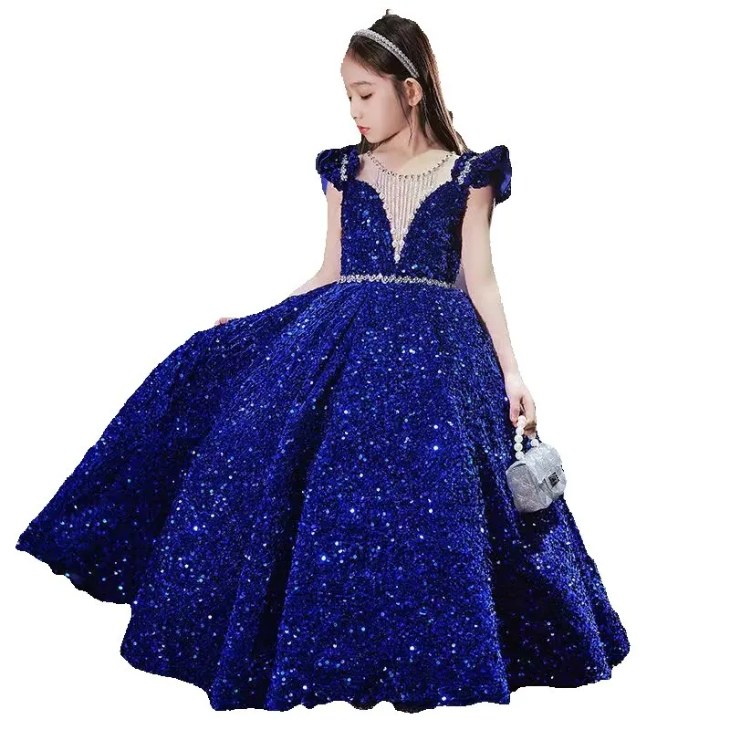 Princess Dress Sequin Evening Weddings Long Dresses Elegant Formal Ball Gown For Girls Birthday Gift 1-14Y