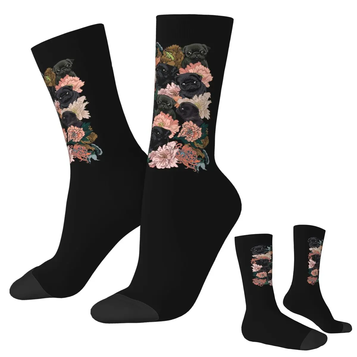 

Because Black Pug Socks Harajuku Sweat Absorbing Stockings All Season Long Socks Accessories for Unisex Christmas Gifts