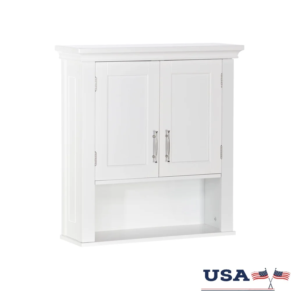 

Somerset 2-Door Bathroom Medicine Cabinet Over Toilet Storage Wall Shelf Adjustable Interior Shelf White MDF