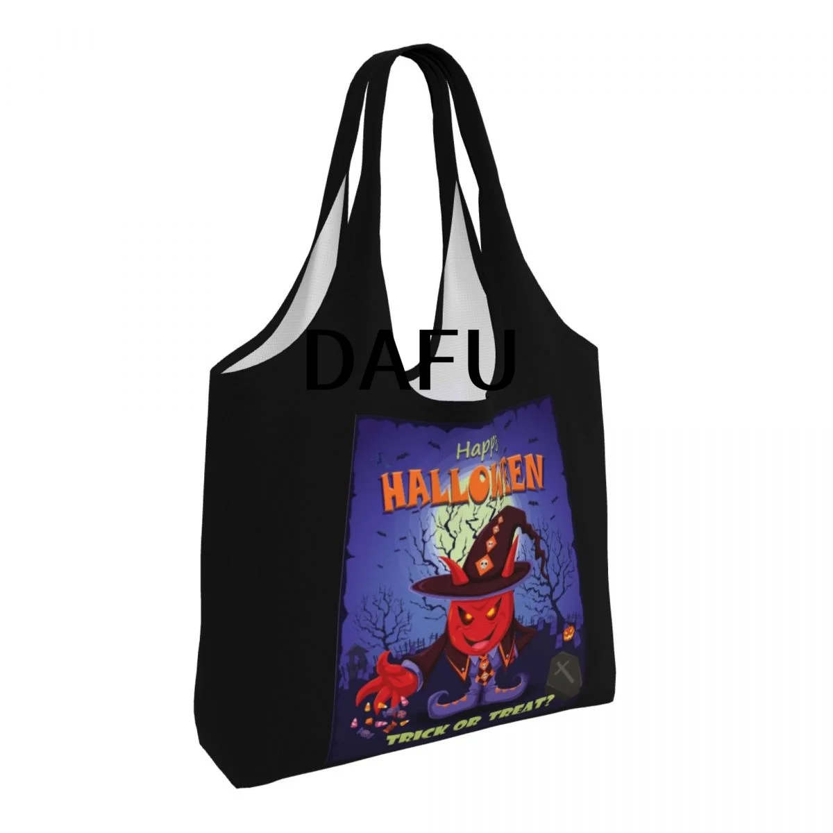 Happy Halloween Funny Halloween Print Cotton Tote Bag - Casual Commuter Shoulder Bag for Work Grocery Shopping Trick or Treat