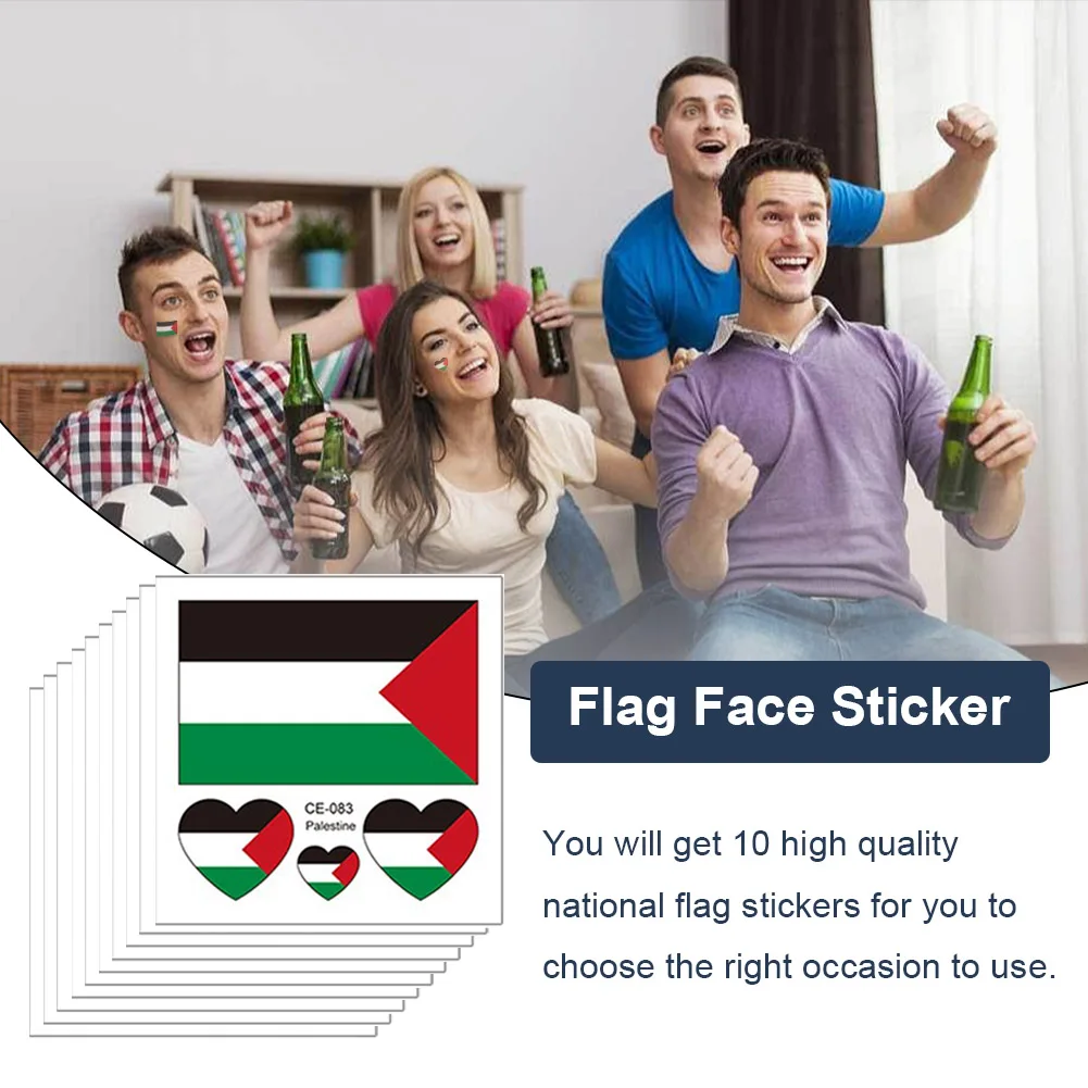 10-100pcs Palestine Face Arm Stickers Waterproof Palestine Flag Sticker Durable Small Stickers Effortless Removal for Parade