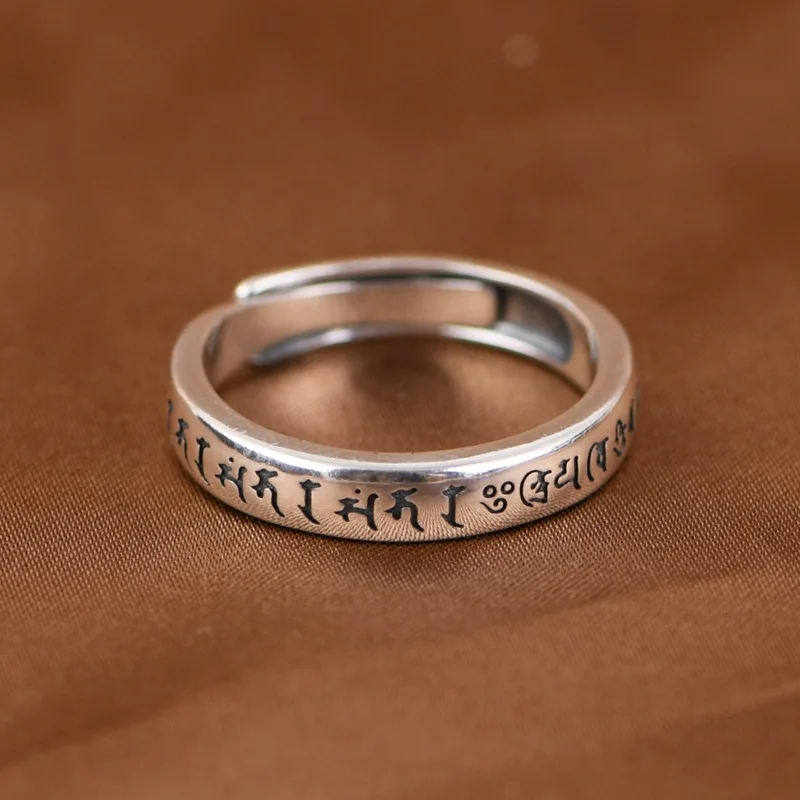 925 Sterling Silver Ring Retro Simple Simple Plain Ring Sanskrit Large Random Opening Ring Men's and Women's Silver Jewelry