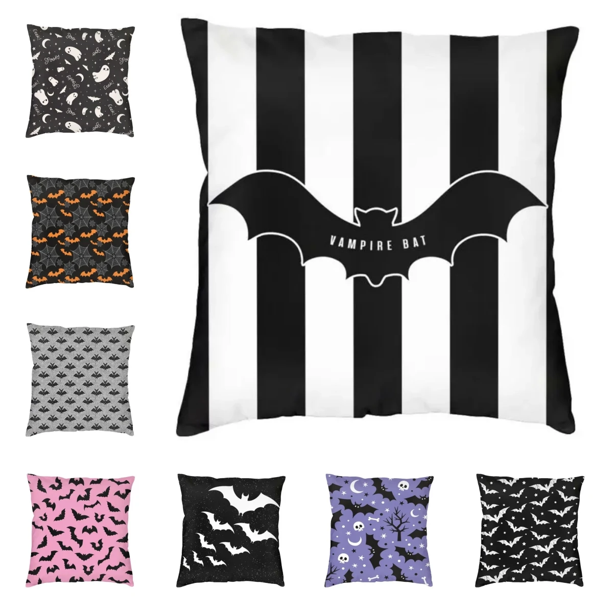 Pastel Goth Pink Black Bats Nordic Throw Pillow Cover Home Decorative Halloween Witch Chair Cushion 45x45cm Pillowcases