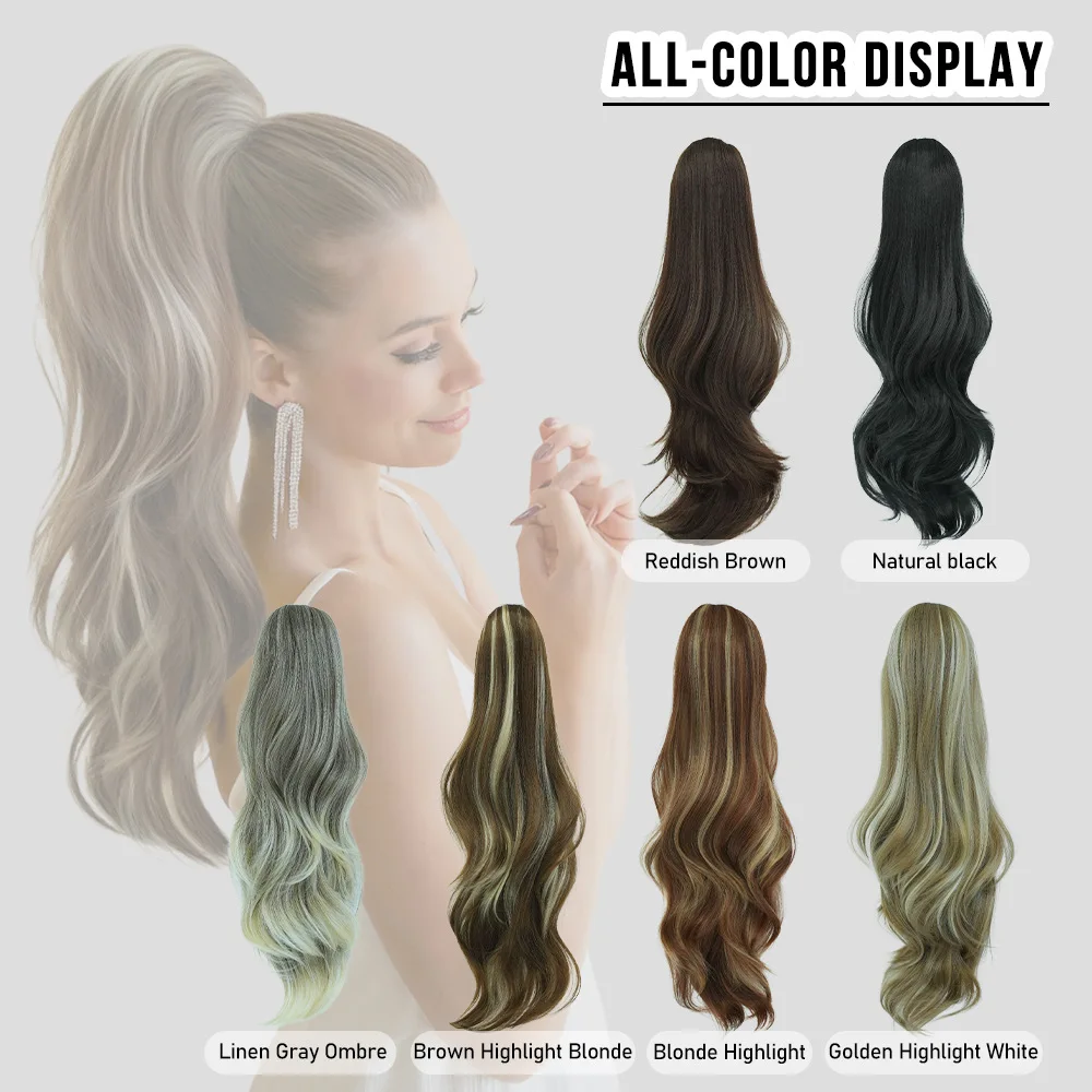 女性用ポニーテール-28インチ-ロング-ラージウェーブ-ロール-エラスティックメッシュ-ファッション-合成繊維-ポニーテール-ヘアエクステンション-アクセサリー