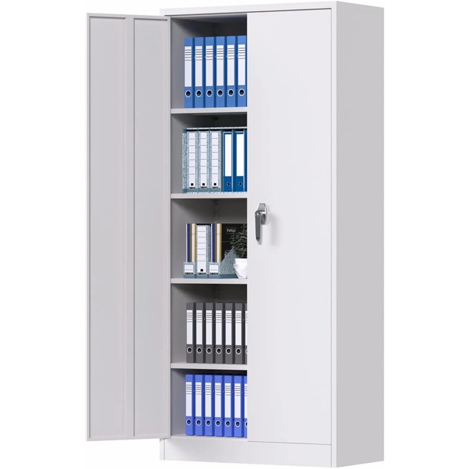 71 Inches Metal Storage Cabinet with Lock,Steel Storage Cabinet with 4 Adjustable Shelves and Locking Doors(White, Metal Handle)