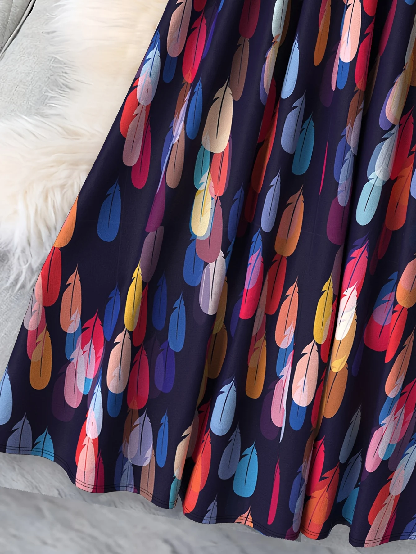 تنورة نسائية متوسطة الطول أنيقة مقاس كبير من Luxy Trio |   طباعة تجريدية، ملابس كاجوال ورسمية لجميع المواسم،