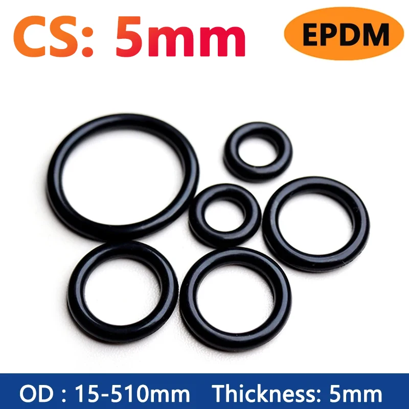 

EPDM Rubber O Ring Thickness CS 5mm Acid Alkali Water and Friction Resistance O-Ring Seal Gasket ID 5-500mm OD 15-510mm