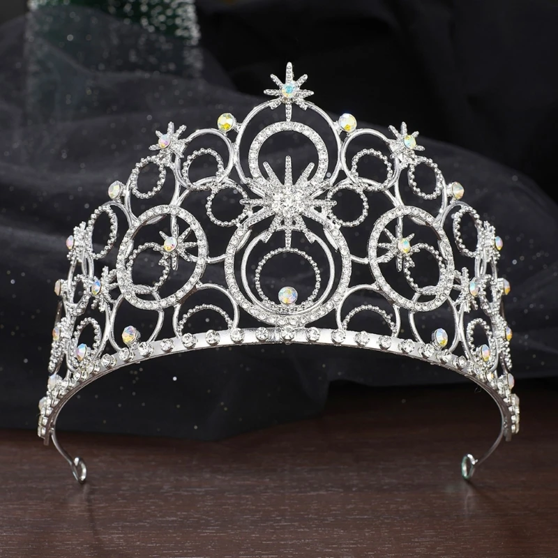 Rhinestones เงาโลหะที่ละเอียดอ่อน Princess Crown สําหรับผู้หญิงคอสเพลย์อุปกรณ์เสริม Stage Queen หมวกสําหรับงานปาร์ตี้คริสต์มาส