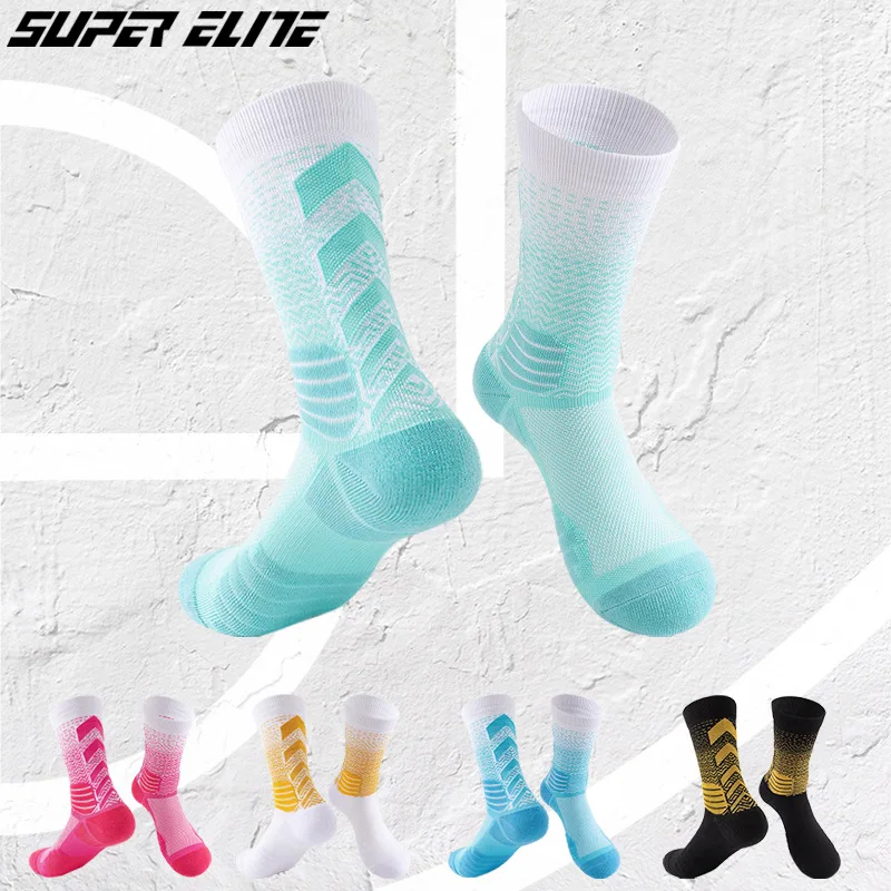 1 Pair Gradient High Tube Thick Socks Competition Comprehensive Practical Sports Socks Professional Basketball Socks 