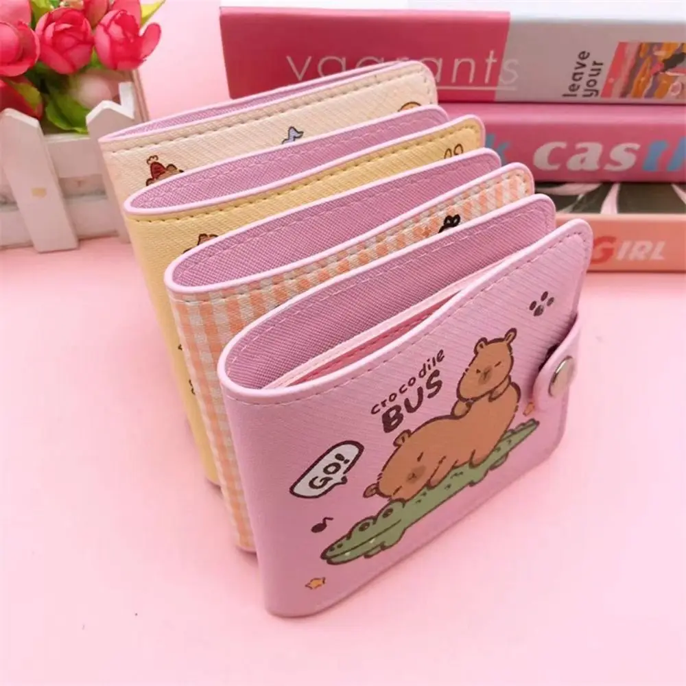 Новый кошелек для монет Capybara из искусственной кожи с мультяшным держателем для карт с пуговицами, сумка для денег для женщин и девочек