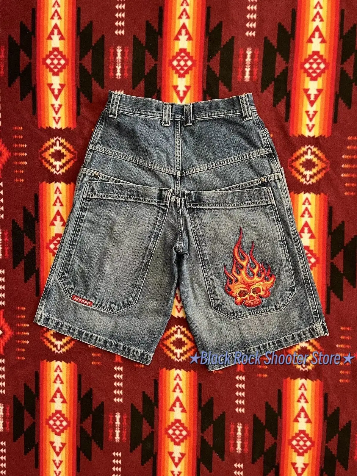 

Винтажные мешковатые джинсы JNCO Flame, черные свободные облегающие джинсовые шорты Y2K, спортивные штаны для спортзала, мужские баскетбольные шорты в стиле Харадзюку