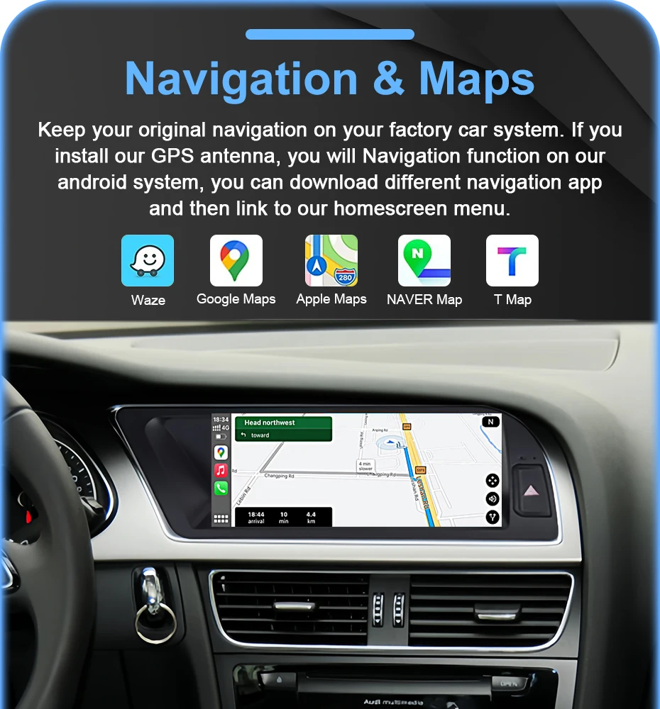 8,8' Linux Multimedia-Bildschirm, kabelloses CarPlay, Android Auto, Autoradio für Audi A5 2009-2016, AutoLink, AirPlay, Bluetooth, Navigation – Detail 13