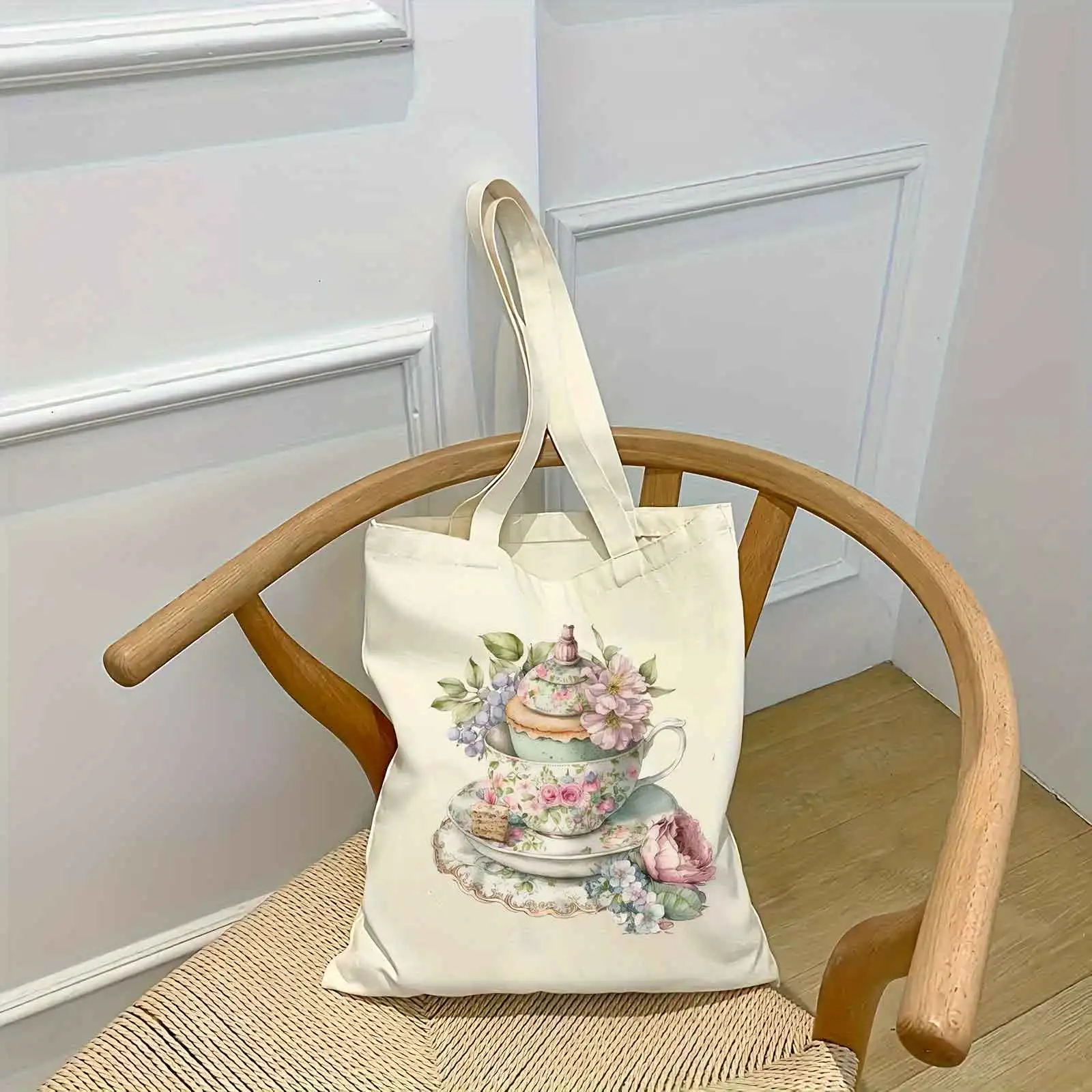 

Canvas Tote Bag Women Reusable Shopper Bag Vintage Rose Plating Graphics Books Fashion Read Lover Shoulder Handbags