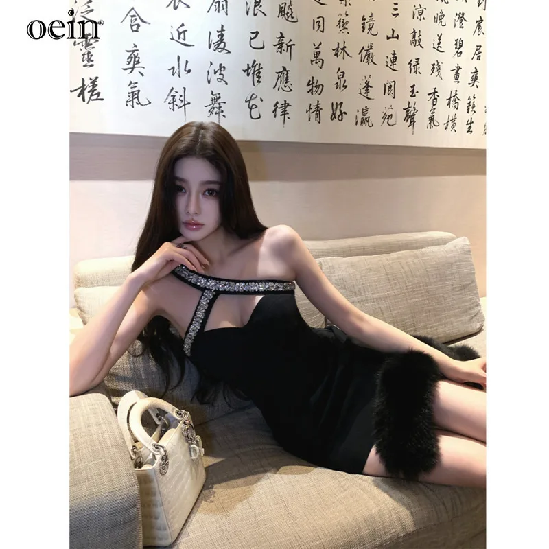 [oein]Laziness Paris Fabric Heavy-duty Diamond Chain Slim Fit Suit Dress With Chest Cushion