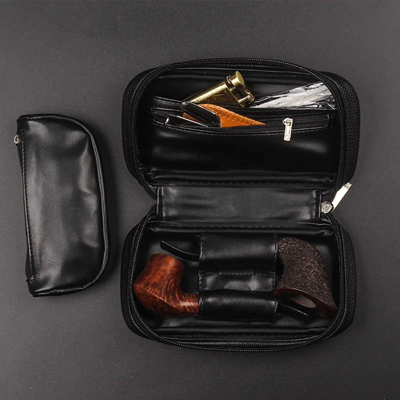 Leather Tobacco Smoking Pipe Bag for 2 pipes Portable Herb Tobacco Smoking Pipe Case Smoking Tools Accessories